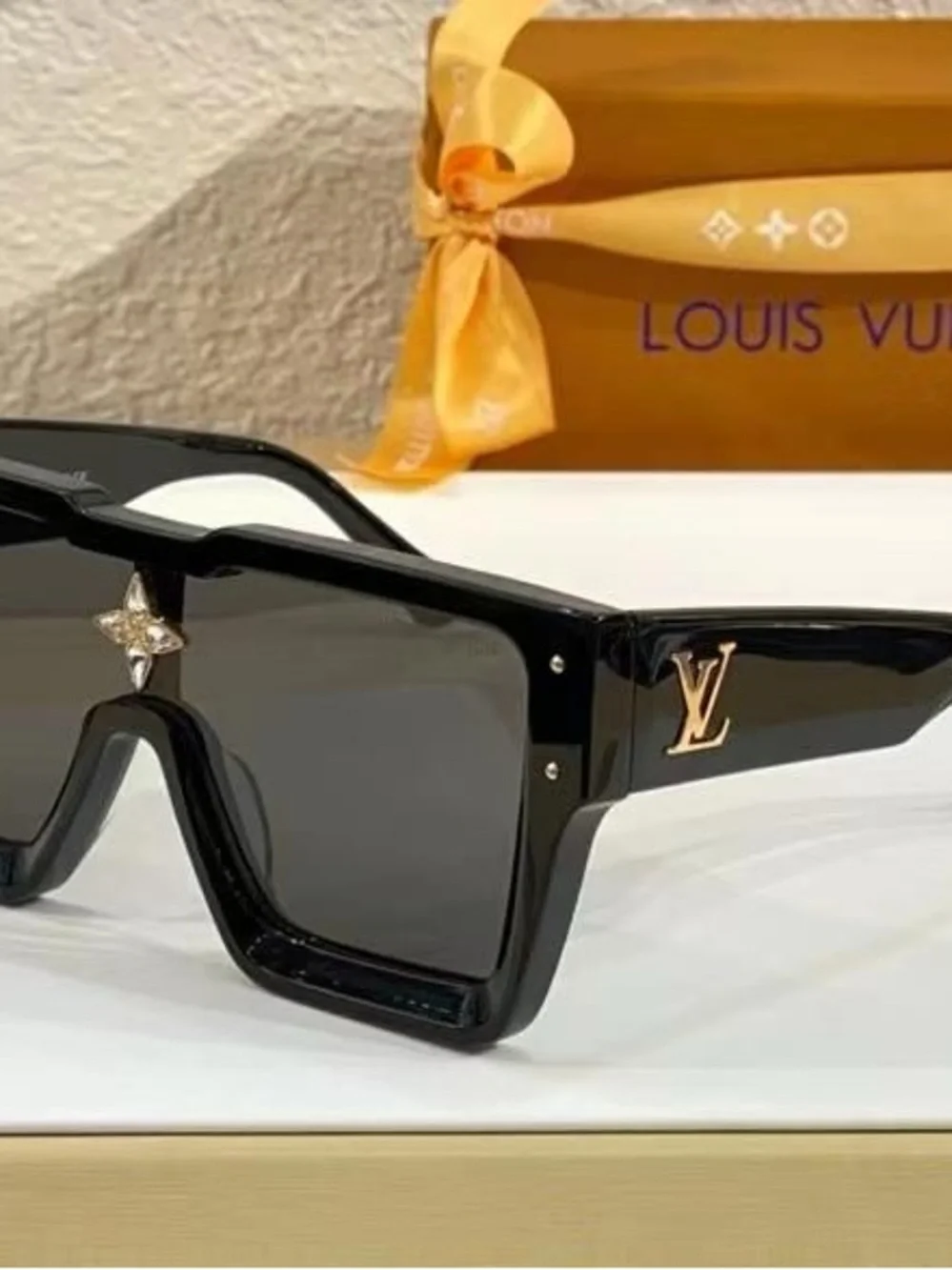 Louis Vuitton Black Oversized Shield Sunglasses with Gold Logo Accent